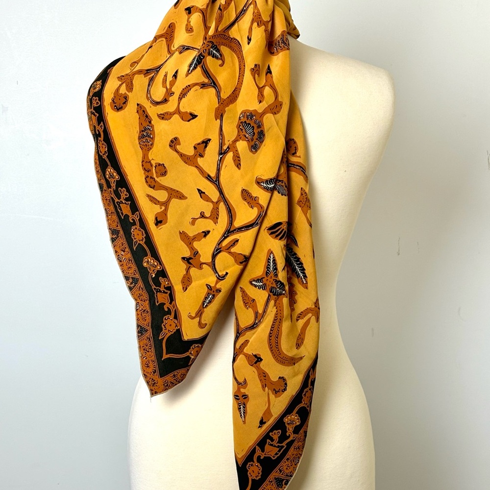 Scarf Sarong Neck Scarf Harvest Gold Copper Flowers Black Gold Floral Border